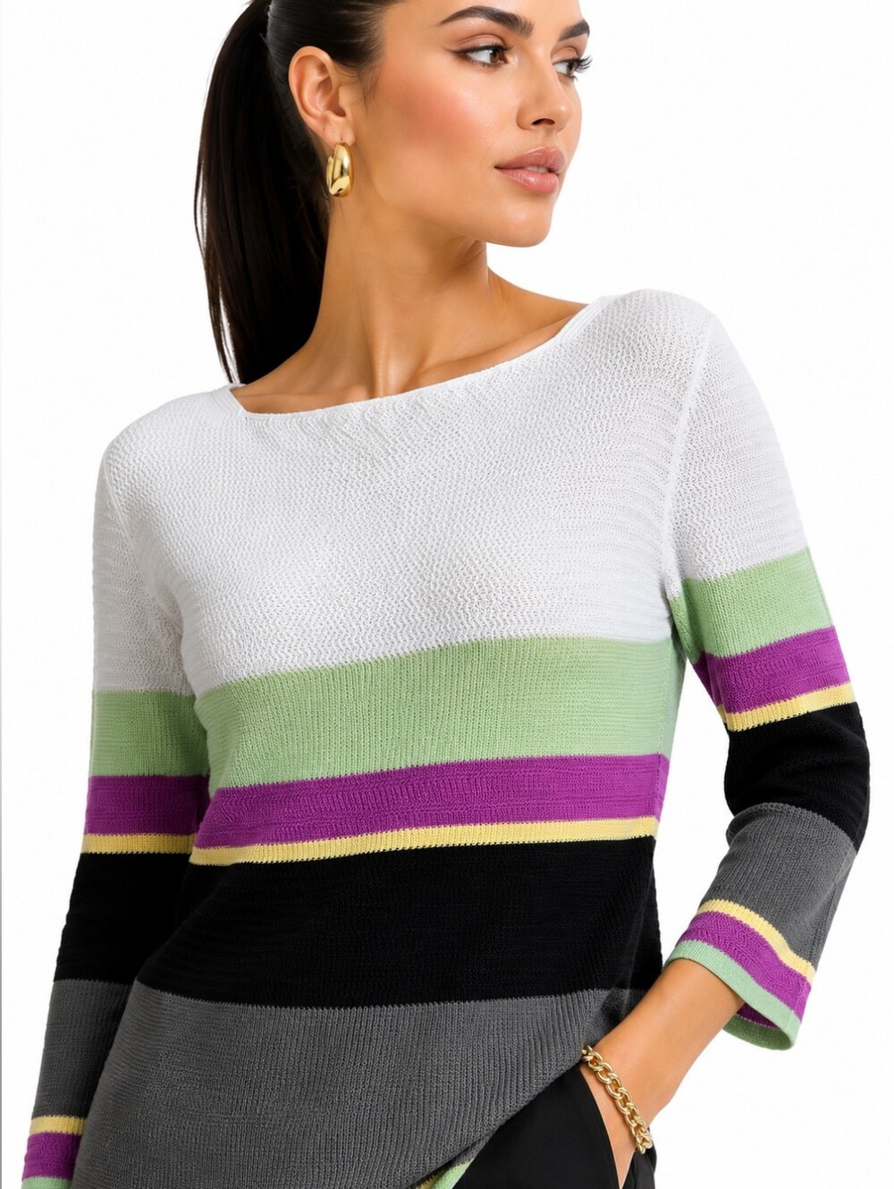ETRO Milano NWT Colorblock 3/4 Sleeve Cotton Sweater Size Large IT 48 MSRP $630